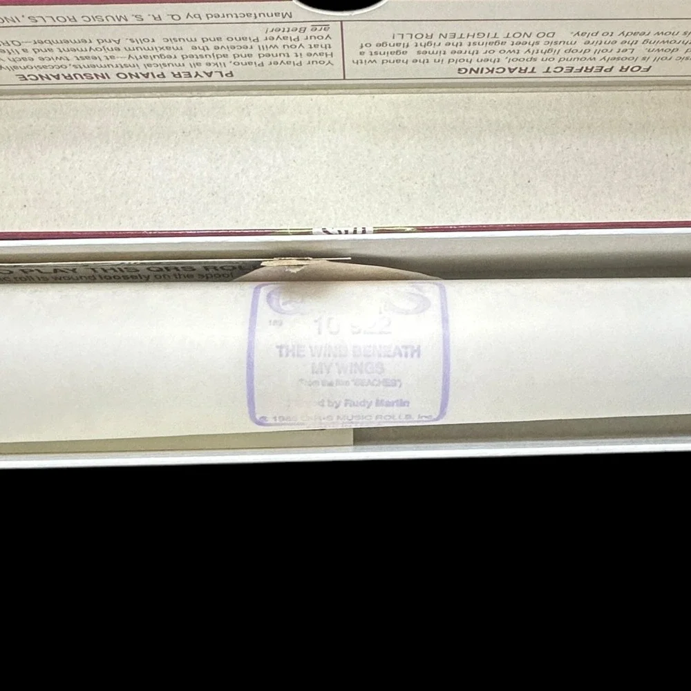 The Wind Beneath My Wings Rudy‎ Martin QRS Piano Music Word Roll 10-992